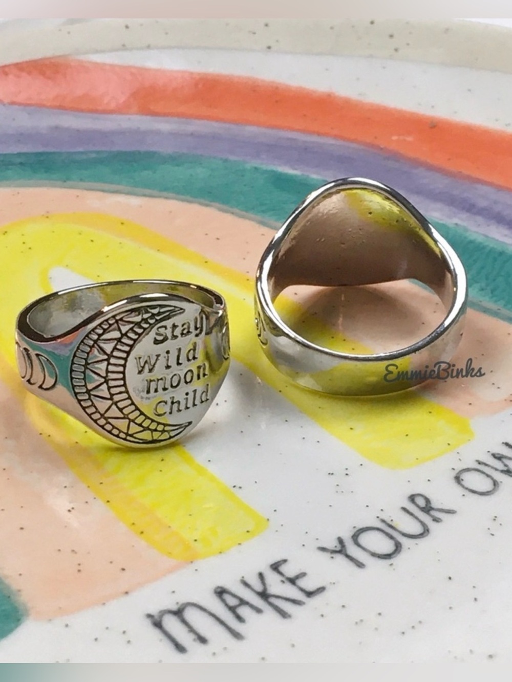💥3/$28 New Stay Wild Moon Child Bohemian Vintage Style Moon Phase Signet Ring - Picture 13 of 16